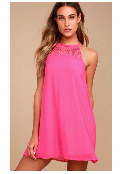 Lulus Dresses & Skirts - Lulus Tell Me Fuchsia Swing Dress Caged Neckline